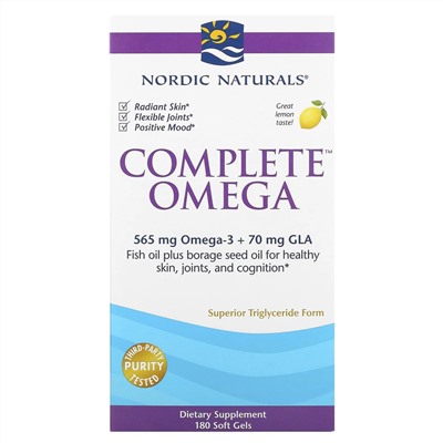 Nordic Naturals, Complete Omega, лимонный вкус, 1000 мг, 180 гелевых капсул