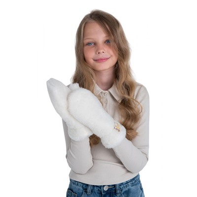 Варежки детские меховые ваниль