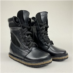 Ботинки босоногие — женские чёрные кожаные, на войлочной подошве