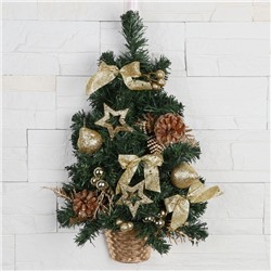 Искусственная ёлка настенная «Зимнее волшебство. Звёзды шишки», 45 см, золото, ПВХ ветки отгибаются