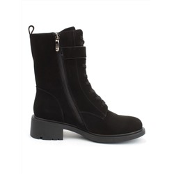 04-M2-590 BLACK Ботинки зимние женские (натуральная замша, натуральный мех)
