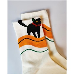 Носки р.35-40 "Ушки, Хвостики" Черный Кот с Желтой полосой