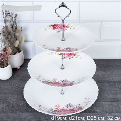 Ваза для фруктов 2-х ярусная 19 см 21,5 см  FLXP75/85/100 (19010) /уп 12/ Розовая композиция