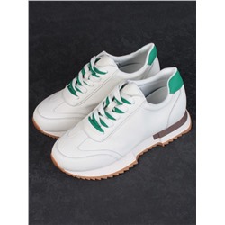 05-PDJ66-2 BEIGE/GREEN Кроссовки женские (натуральная кожа)