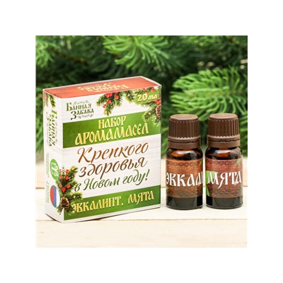 Новогодний набор эфирных масел «Крепкого здоровья в новом году!», эвкалипт, мята, 2 шт. по 10 мл
