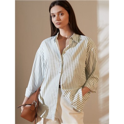 Блузка свободного силуэта в тонкую полоску из хлопка