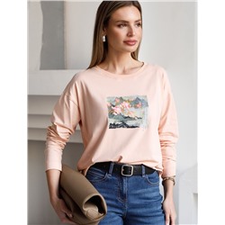 Лонгслив с принтом из премиального хлопка с эластаном