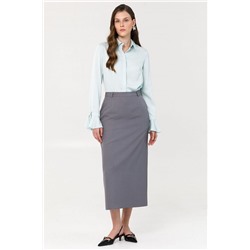 Юбка тёмно-серая в полоску с карманами