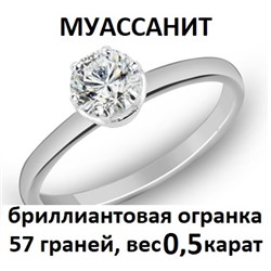 Кольцо с муассанитом родированное серебро 925*