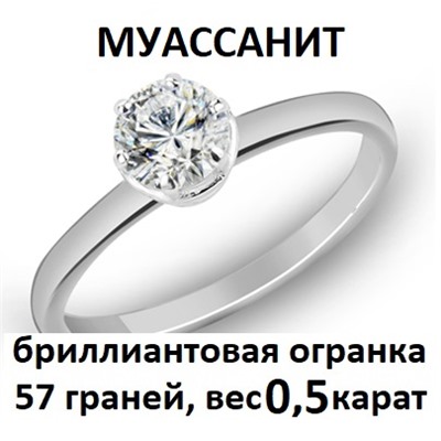 Кольцо с муассанитом родированное серебро 925*