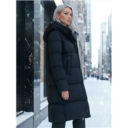 Пальто зимнее утепленное с капюшоном женское черного цвета 7618Ch