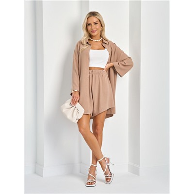 Шорты льняные бежевые с карманами