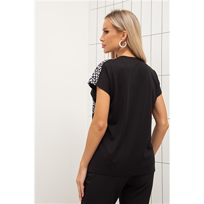 Блузка трикотажная чёрная с накладным карманом Брилити №1