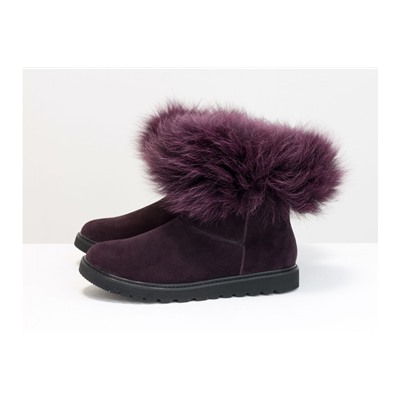 Женские ботиночки в стиле UGG из натуральной замши бордово-фиолетового цвета и натурального шикарного меха песца фиолетового цвета, Зимняя коллекция от Джино Фиджини, Б-17113-13