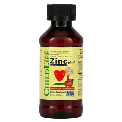 ChildLife Essentials, Essentials, Zinc Plus, цинк, натуральный вкус манго и клубники, 118 мл (4 жидк. унции)