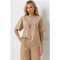 Футболка трикотажная с принтом и брошью