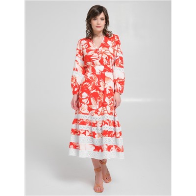 Платье макси красное с кружевом