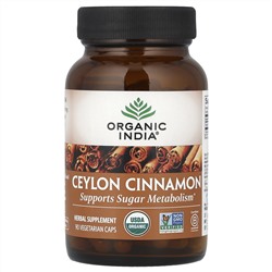 Organic India, Цейлонская корица, 90 вегетарианских капсул
