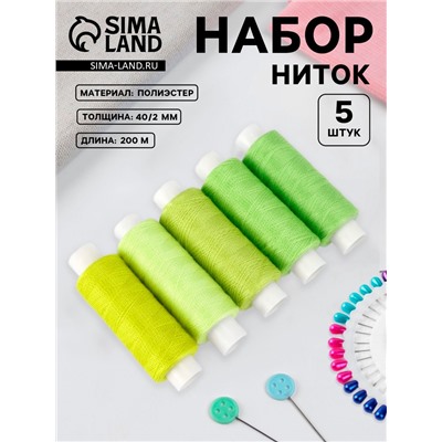 Нитки «Лаймовый пирог», 40/2, 200 м, набор 5 шт., разноцветные