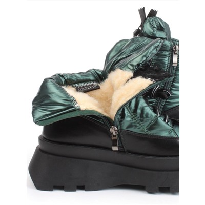 02-FAS16-3Z GREEN/BLACK Дутики женские (искусственная кожа, плащевая ткань, шерсть)