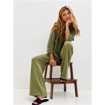 Брюки палаццо с карманами,  Олива