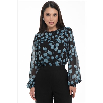 Блузка шифоновая чёрная с принтом