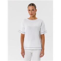 Блуза вязаная белая с короткими рукавами