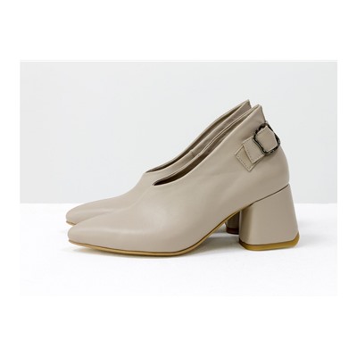Дизайнерские туфли перчатки (glove shoes) с ремешком, на невысоком обтяжном каблуке, выполнены из натуральной итальянской кожи бежевого цвета, Новая Коллекция от Gino Figini, Т-2056-07