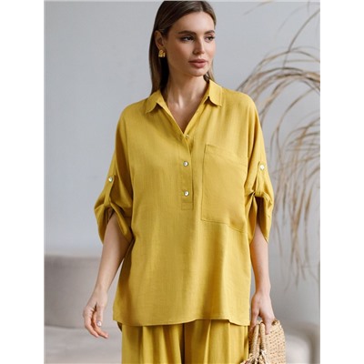 Блузка с цельнокроеным рукавом  изо льна с вискозой