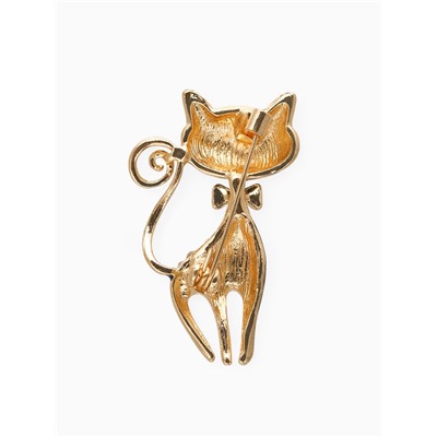 Брошь «Кошечка» с сердечком, цвет чёрный в золоте