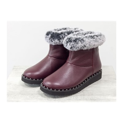 Женские сапоги в стиле UGG из натуральной кожи флотар бордового цвета и исскуственного меха "шиншила", Зимняя коллекция от ТМ Джино Фиджини, Б-17113-11