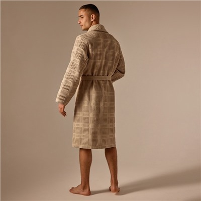 Халат вафельный мужской SL HOME: Chess «Саббиа», размер S, хлопок 100%, коричневый