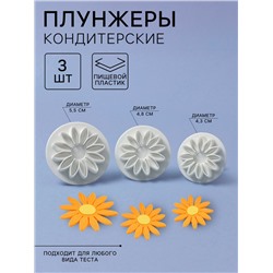 Плунжеры кондитерские «Герберы», набор 3 шт., размеры цветков: 4.3 см, 4.8 см, 5.5 см, пластик, белые