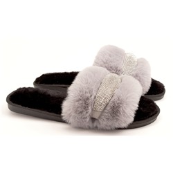 Fashion T1348-5Z Туфли домашние женские сер иск мех+текстиль