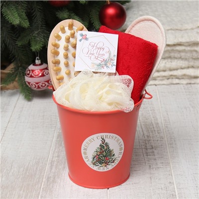 Набор новогодний подарочный "Этель" Merry christmas полотенце 30х60см и аксессуары (4 предмета)