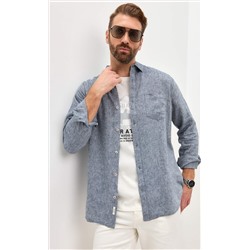 Рубашка д/р лен F111-0450-1 blue
