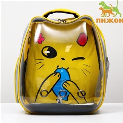 Рюкзак для переноски кошек«Котик», прозрачный, 34×25×40 см, жёлтый