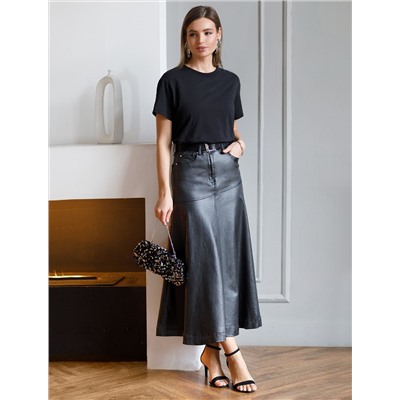 Юбка-годе из эластичного хлопка с металлизированным покрытием