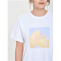 Футболка оверсайз белая с принтом