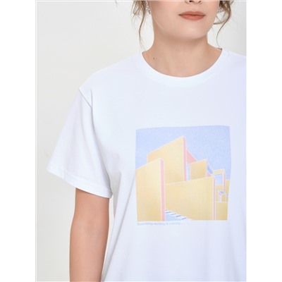 Футболка оверсайз белая с принтом