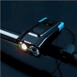 Фонарь передний  интеллектуальный COMIRON "SMART2" ABS; свет: 2xT6, 800lm; 2000 mAh, USB; ближний/дальний свет, сигнал 120Дб., 5 режим синий /уп 40/