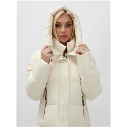 Куртка зимняя женская с капюшоном удлиненная стеганная бежевого цвета 9629B