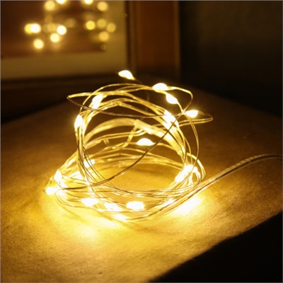 Гирлянда светодиодная нить 3 м 30 LED / GN24 /уп 200/теплый белый USB