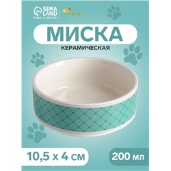 Миска керамическая «Сеточка» 200 мл - 10.5×10.5×4 см, белая/мятная