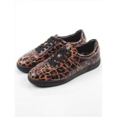 03-B6C-7PC BROWN/LEOPARD Кеды женские (натуральная кожа)