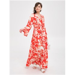 Платье макси красное с принтом