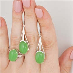 Серебряное кольцо с зеленым камнем "кошачий глаз" - 550
