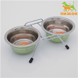 Набор из 2 цветных мисок на подставке, 2×225 мл