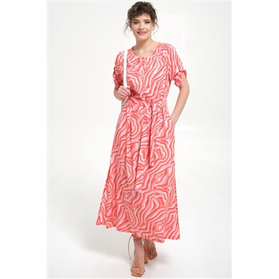 Платье коралловое с разрезами по бокам