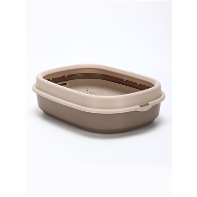 Лоток для кошек Фур-Мур 48×35.5 см с сеткой и бортом цвет, Soft-touch, капучино